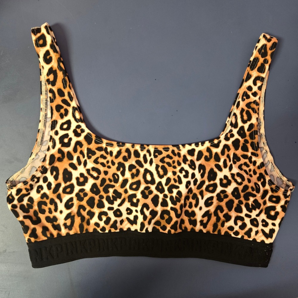 Victoria's Secret PINK Leopard Print Sports Bra Racerback Logo‎ Band Large